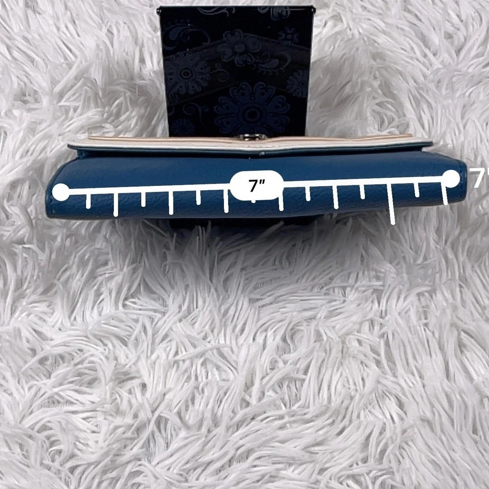 Grace Adele‎ Blue Color Block Pebbled Faux Leather Clutch Wallet Snap Closure